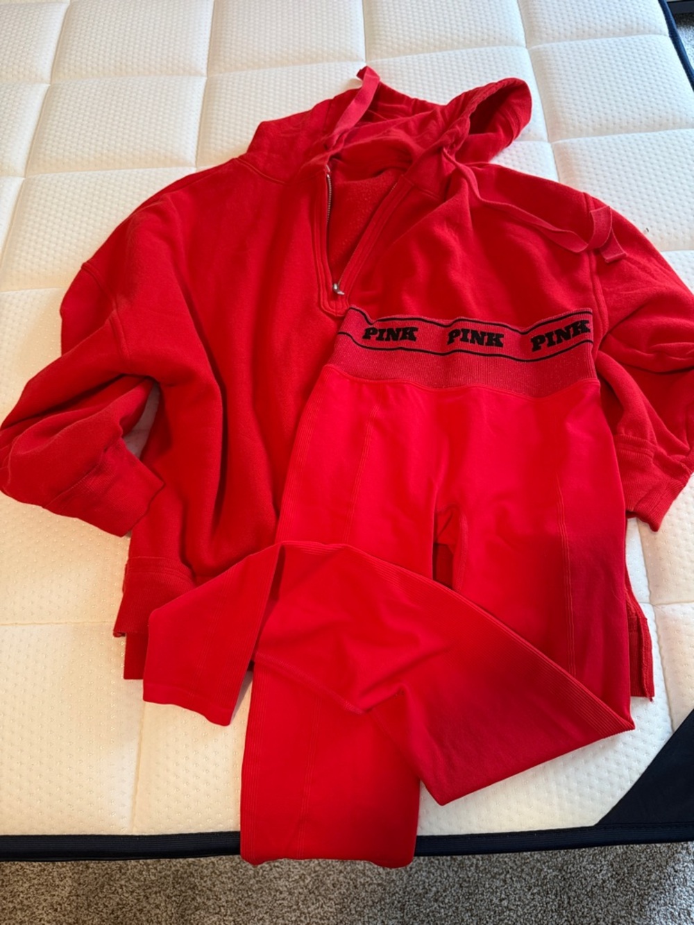 PINK Victoria's Secret Bright Red Hoodie and leggings